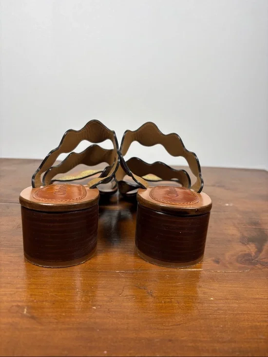 Chloé Metallic Wave Strap Leather Slide Heels Sandals Woman Size 37 earthy Tone - Picture 10 of 16